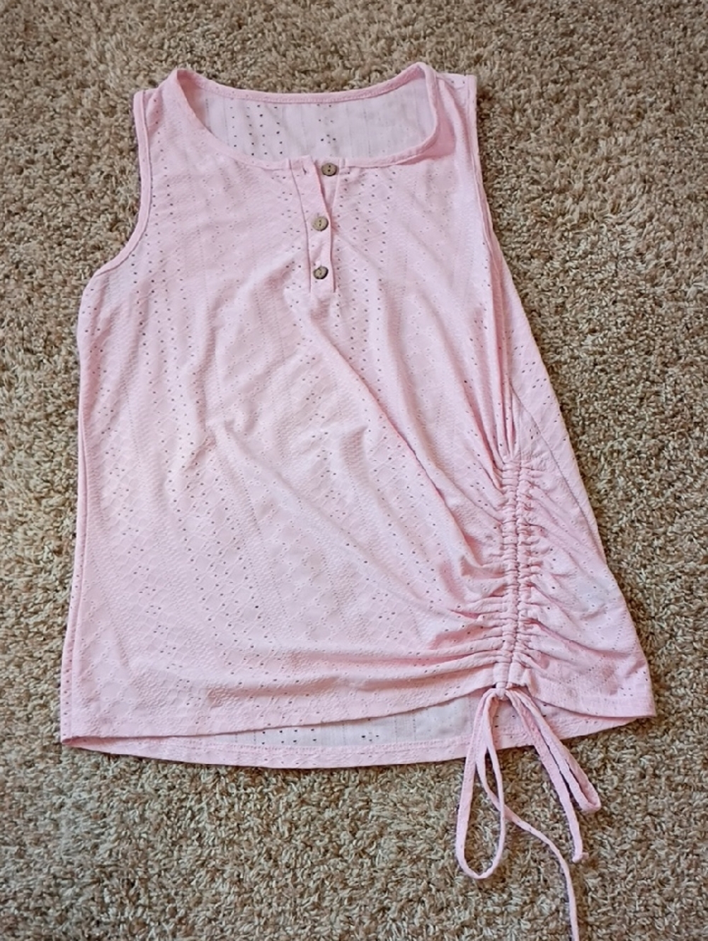 SHEIN Light Pink Eyelet Henley Tank with Side Ruched Tie